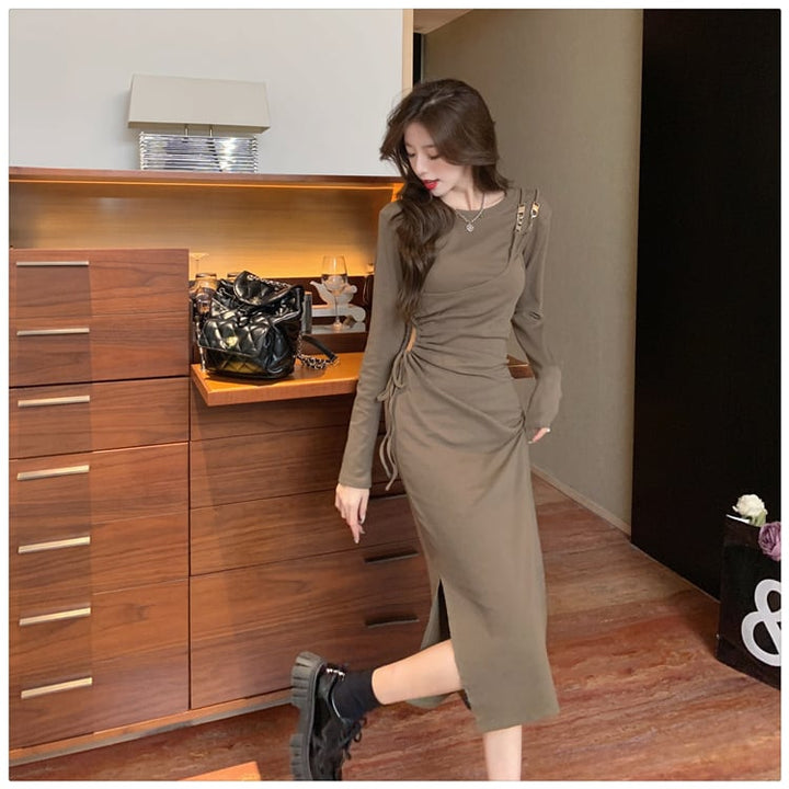 【dress】不規則 イレギュラースリットデートワンピース　M17040