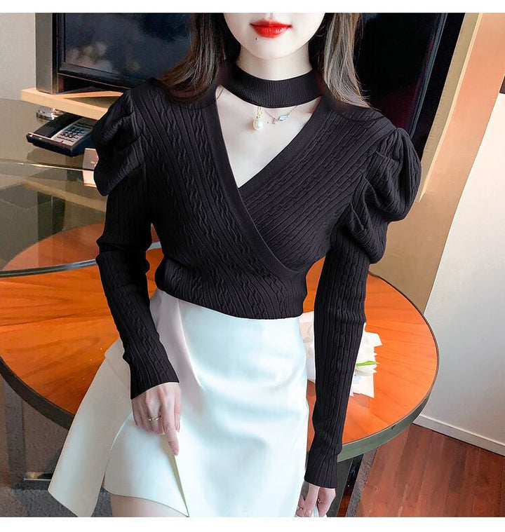 【tops】パフスリーブニットトップス　M18687