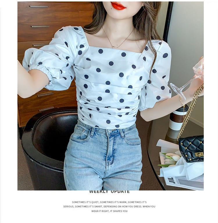 【tops】好感度UPスウィートパフスリーブドット柄トップス　M17298