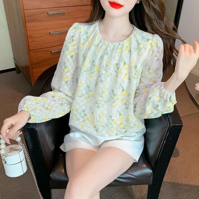 【tops】韓国系スウィートカットワークシャツトップス　M17388