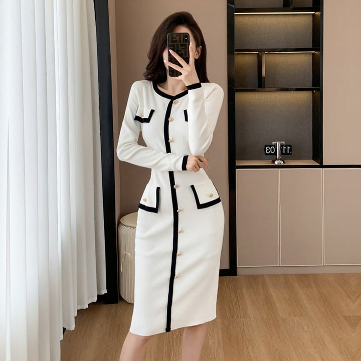 【dress】ボタンデザインニットワンピース　M18396