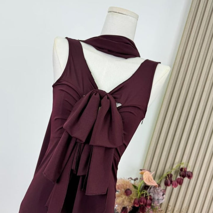 【dress】スカーフ付きノースリーブリボンロングワンピース Q7817