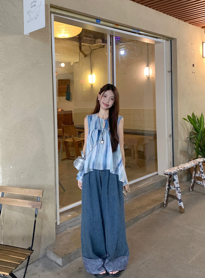 【set】ノースリーブトップス+デニムパンツ　M24621