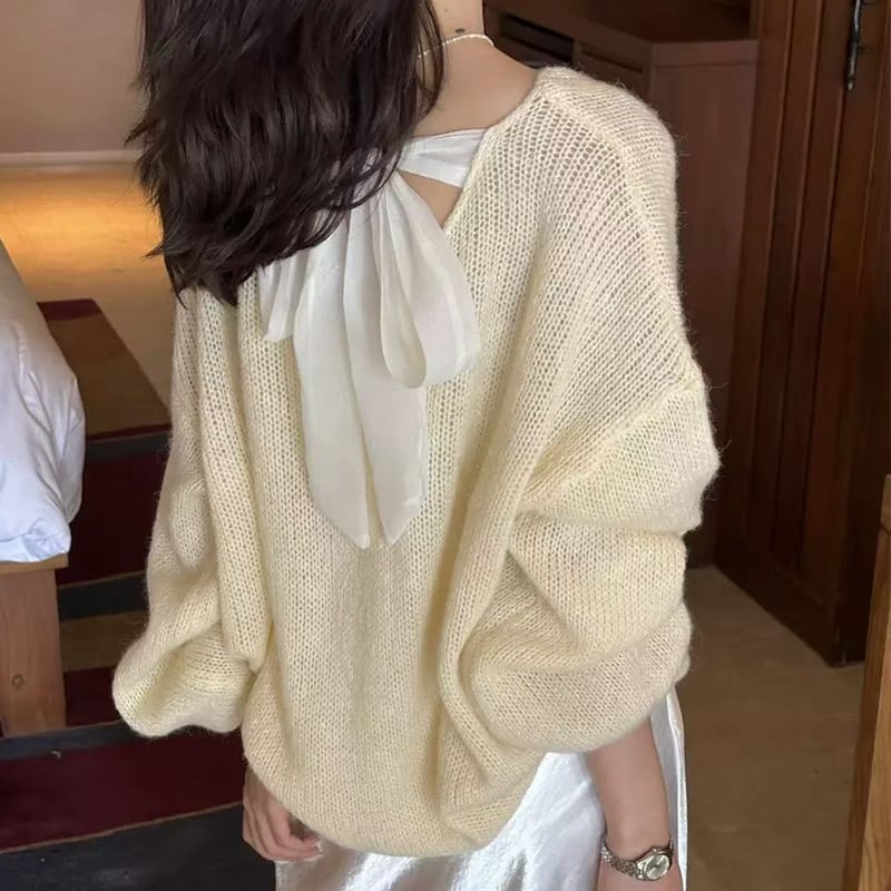 【tops】バックリボンニットトップス Q8242