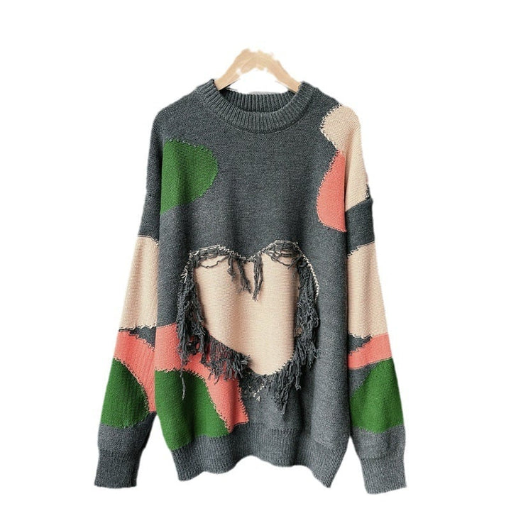 【tops】クルーネック切り替えニットセーター　M18105