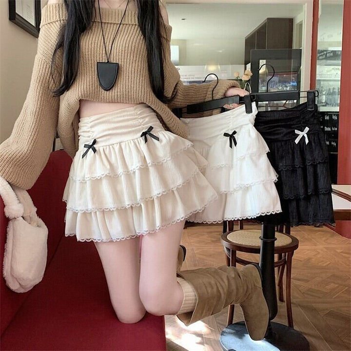 【bottoms】リボン付きレース切り替えスカート　M28257