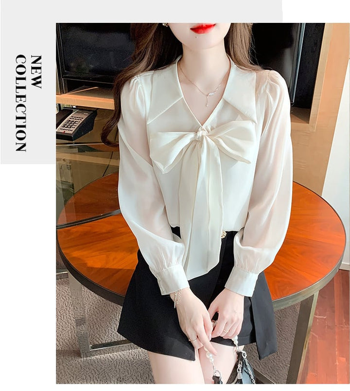 【tops】リボン付きシャツトップス　M25729