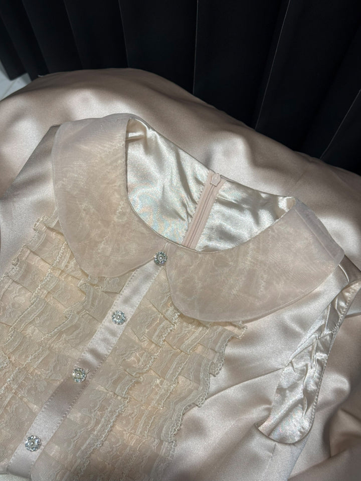 【dress】ノースリーブレースギャザーフリルワンピース Q8700