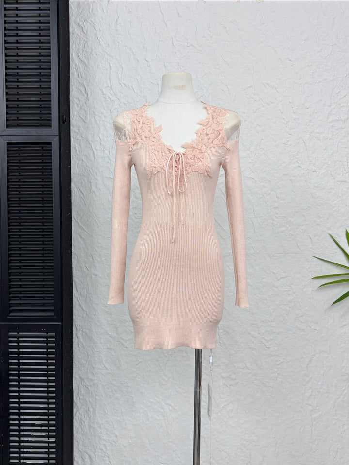 【dress】レースドッキングニットワンピース Q9233