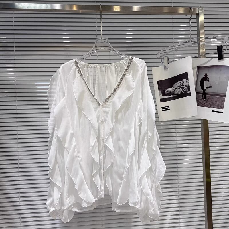 【tops】Vネックフレアシフォンシャツ Q8105
