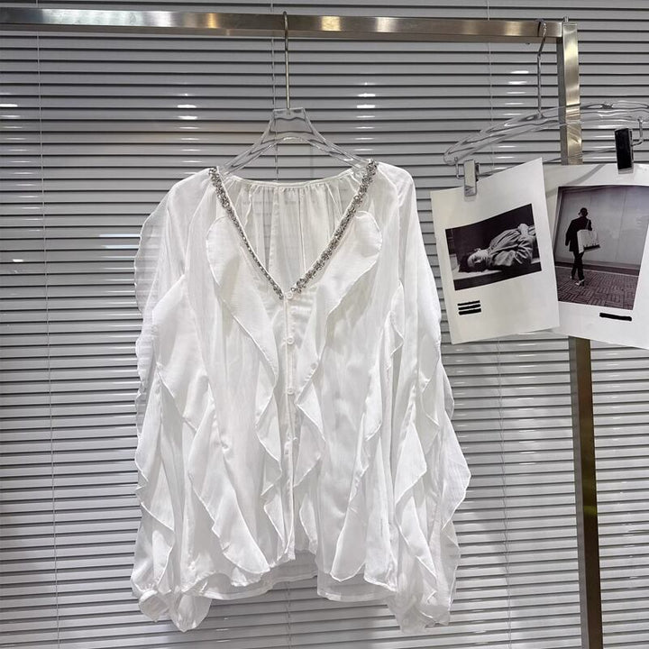 【tops】Vネックフレアシフォンシャツ Q8105
