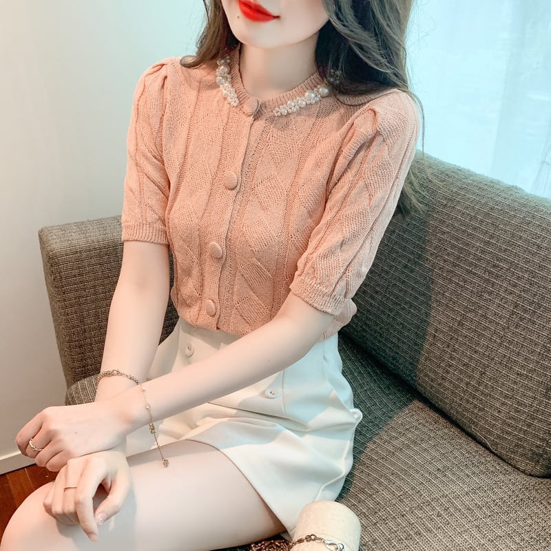 【tops】存在感 スウィートオシャレ薄手ニットトップス　M16839