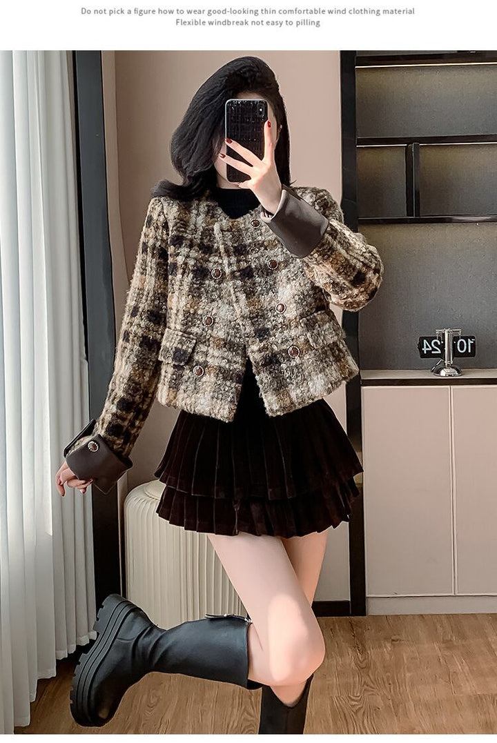 【set】チェック柄ショートコート×スカートセット　M27688