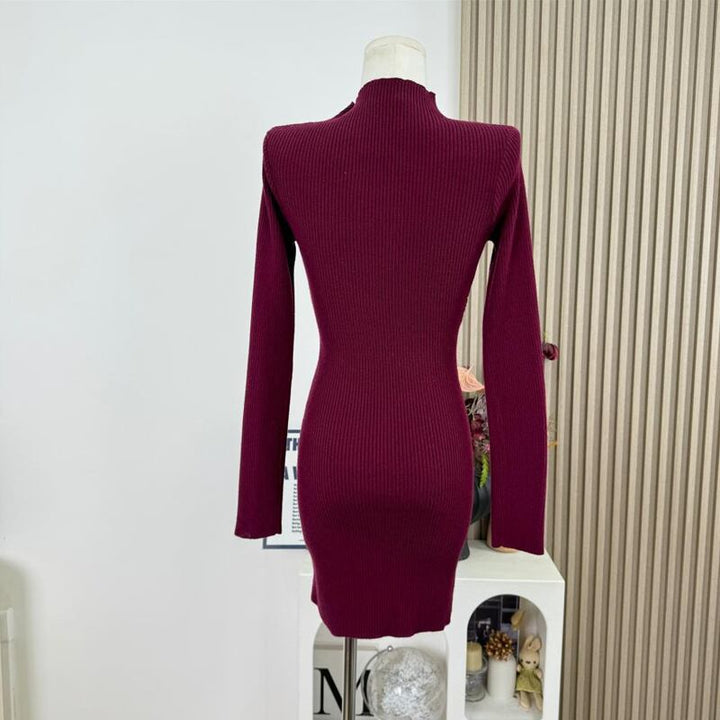 【dress】フロントカットニットワンピース Q7950