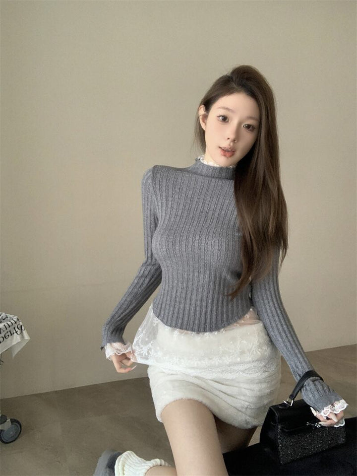 【tops】レース切り替えニットトップス　M28740