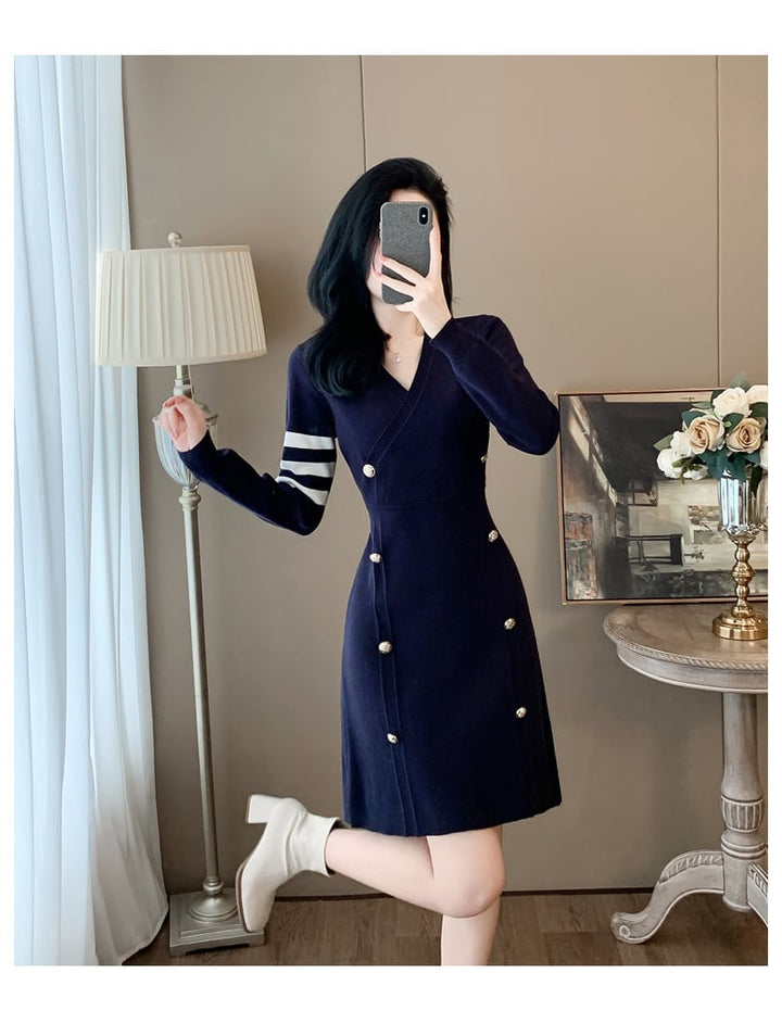 【dress】ダブルボタンニットワンピース　M25366