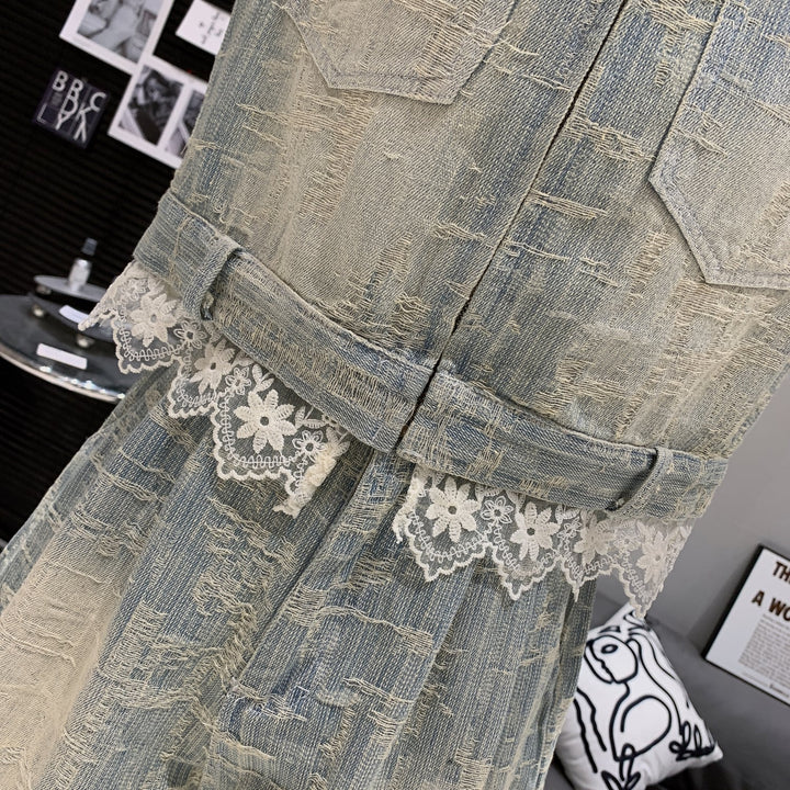 【set】レースデニムベスト×ショートパンツセット　M24776