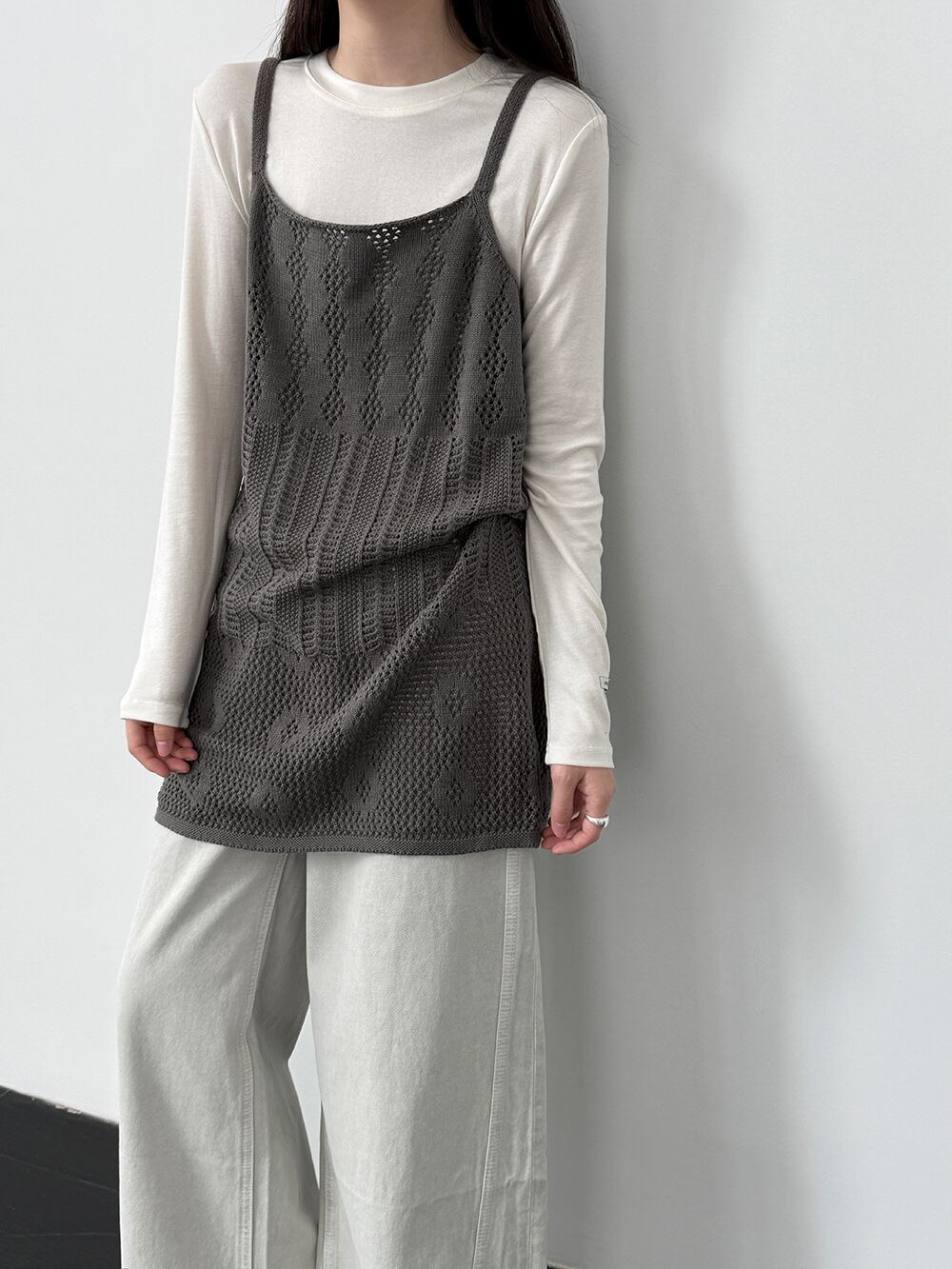 【tops】透かしニットキャミソール Q8326