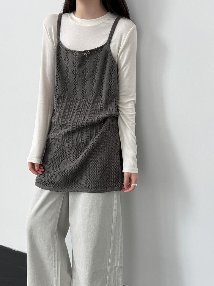 【tops】透かしニットキャミソール Q8326