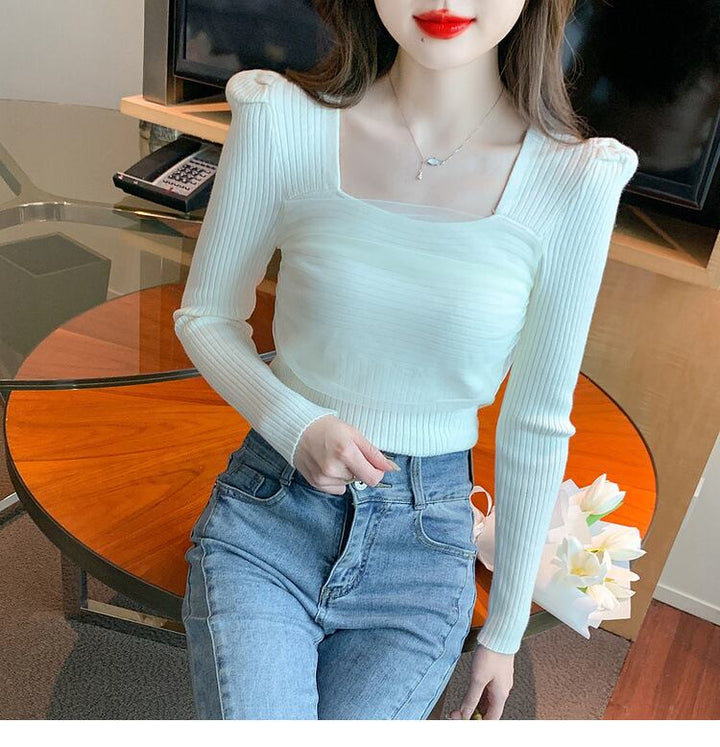 【tops】チュールドッキングニットトップス　M27555