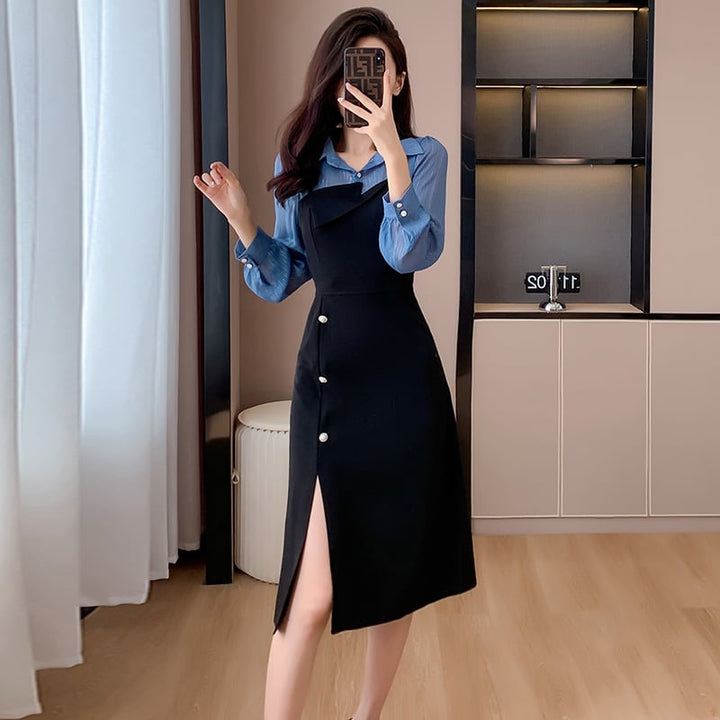 【dress】人気を独占中 切り替えシャツワンピース　M17307