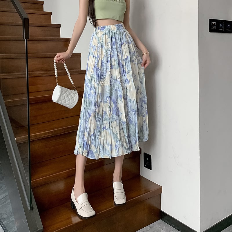 【bottoms】話題沸騰中 オシャレプリーツ花柄スカート　M17036