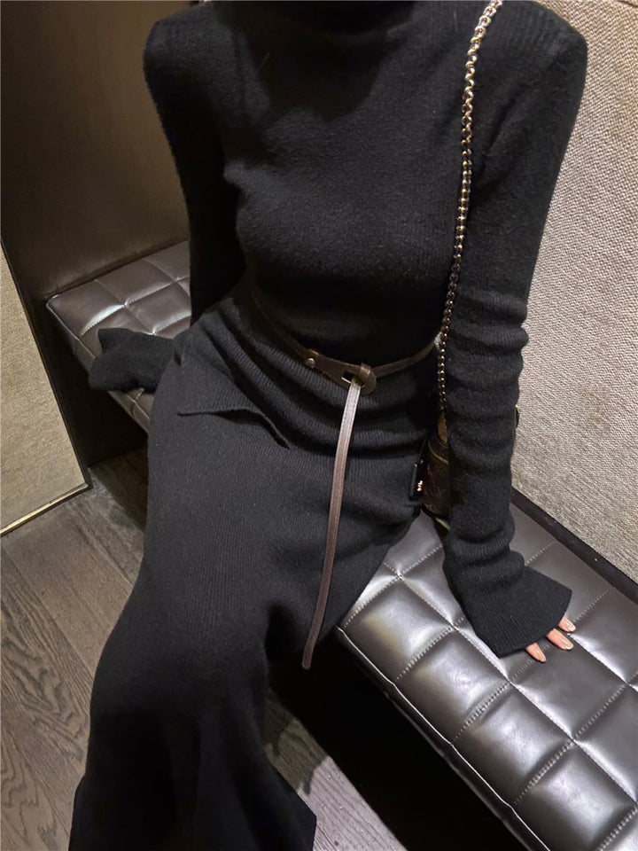 【set】ハイネックニットトップス×スカートセットベルト付き　M27928