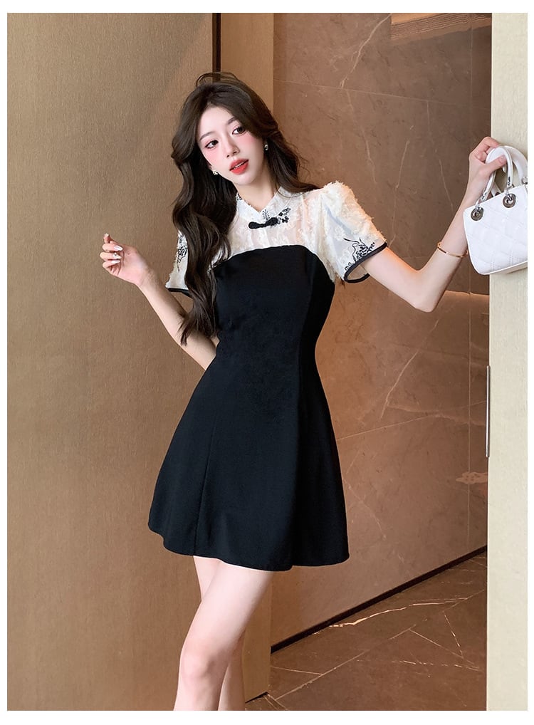 【set】美人度アップセットアップレースワンピース+ショートパンツ　M16774