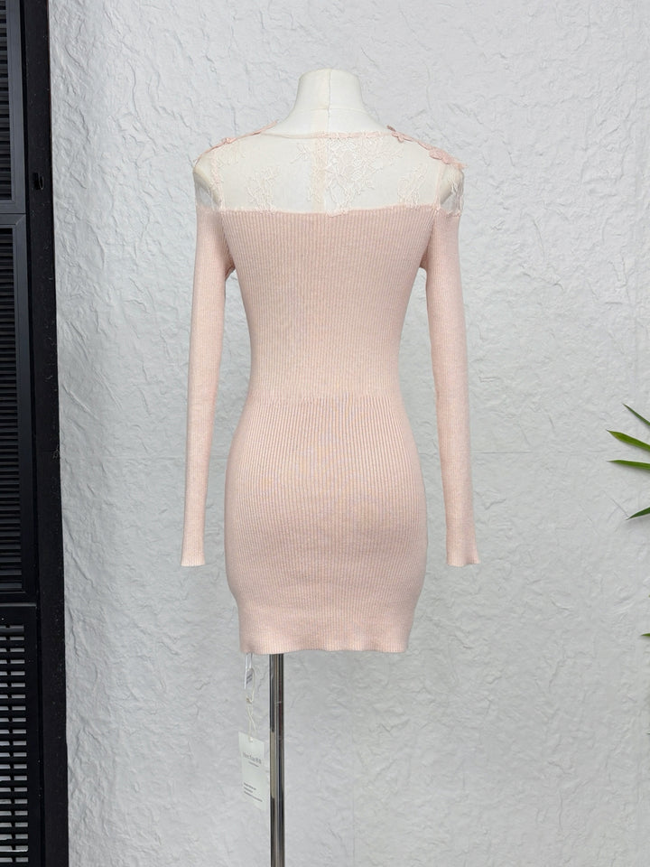 【dress】レースドッキングニットワンピース Q9233