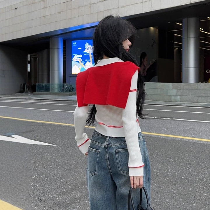 【tops】スカーフ付きニットトップス Q7112
