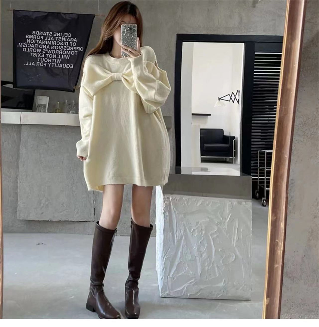 【tops】リボン付きクルーネックニットセーター　M17749