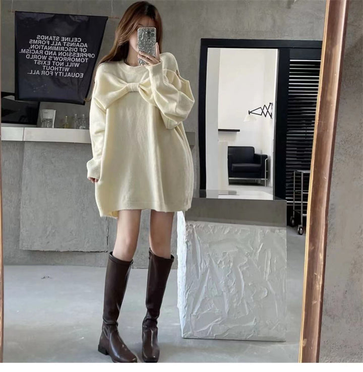 【tops】リボン付きクルーネックニットセーター　M17749