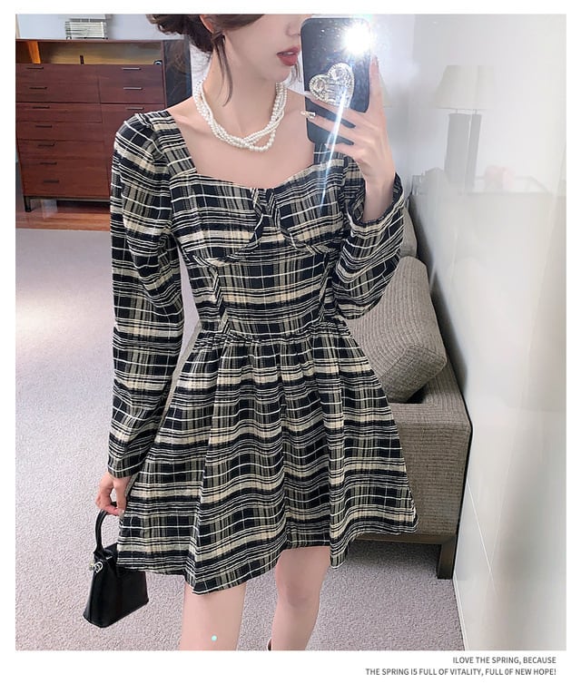 【dress】好感度UPチェック柄デートワンピースオシャレ　M17408