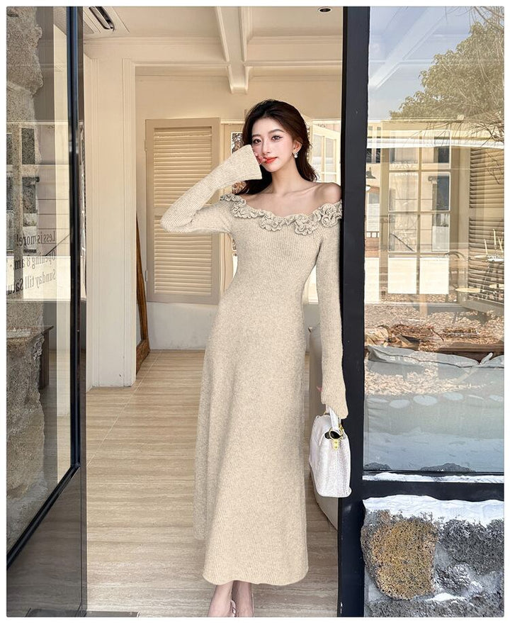 【dress】立体フラワーニットワンピース　M27289