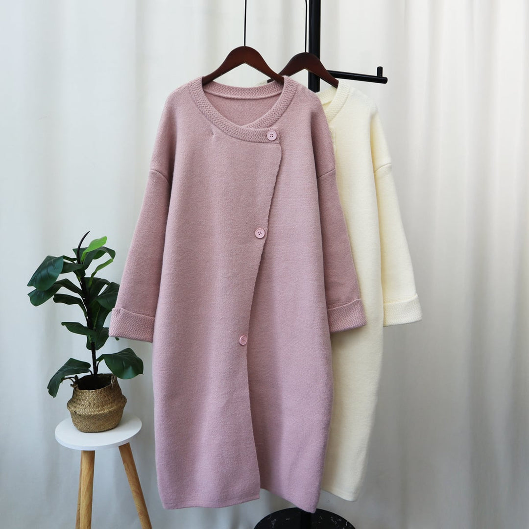 【outer】ロング丈ボタンデザインニットカーデ　M18191