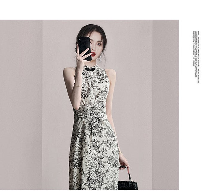 【dress】韓国系ノースリーブプリントワンピースおしゃれ　M17313