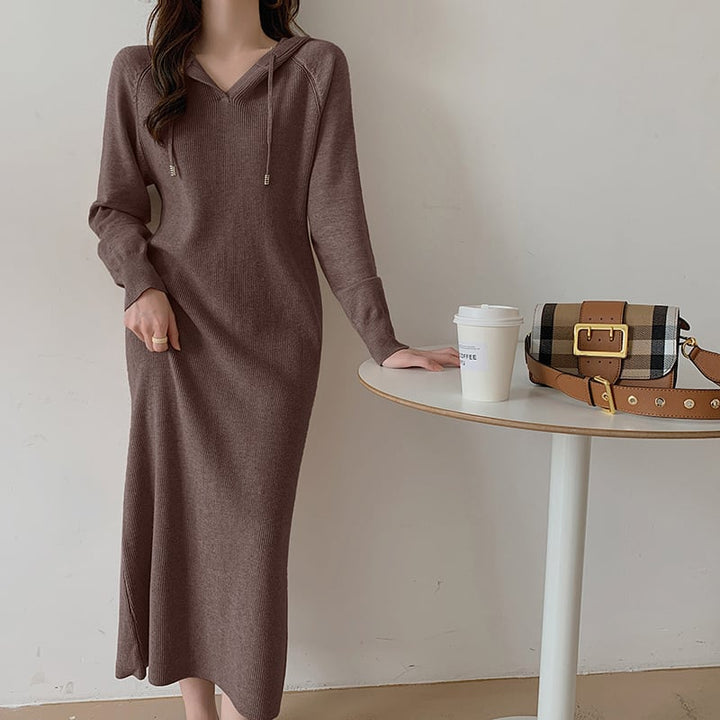 【dress】フード付きニットワンピース韓国系超人気　M17661