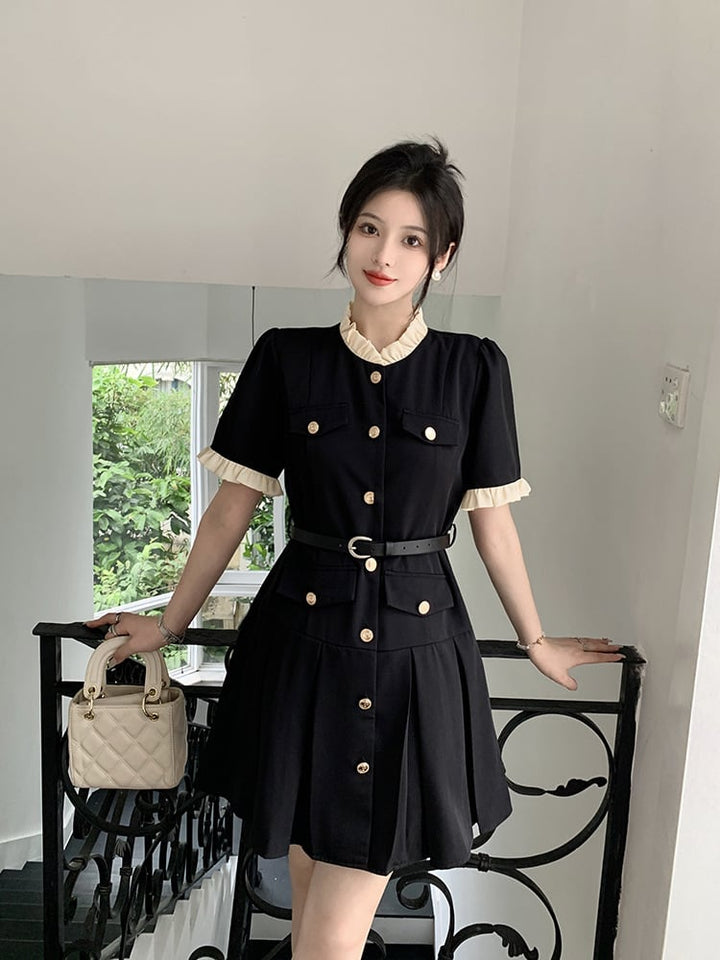 【dress】知的で品の良い♡エレガントデートワンピースベルト付き　M16775