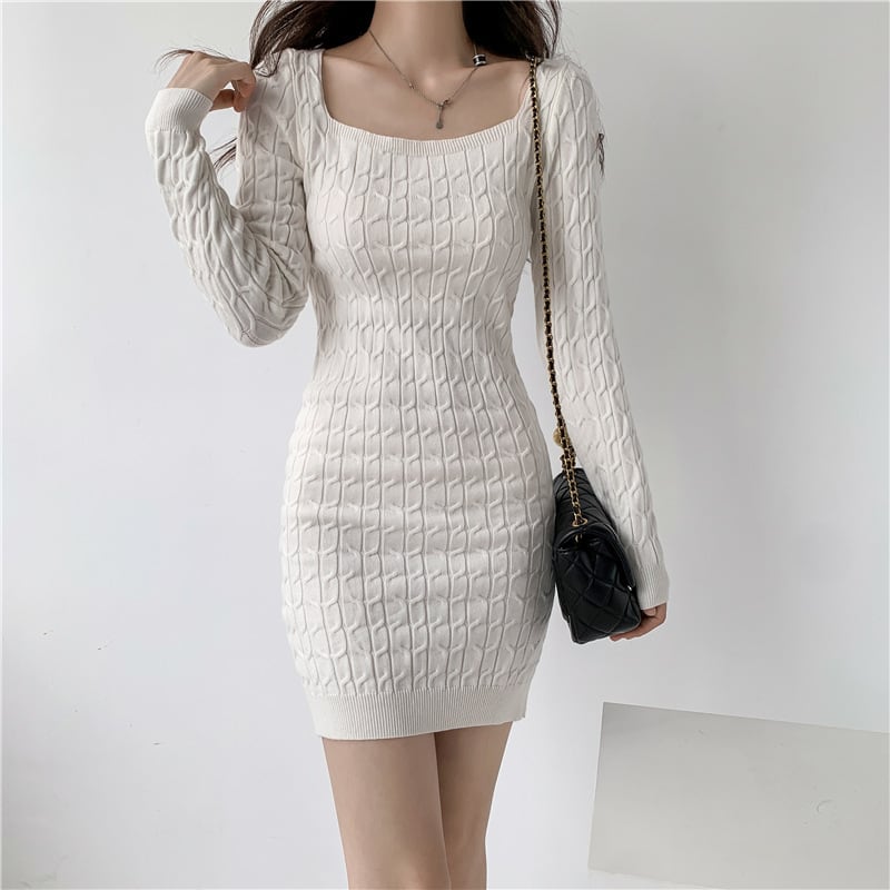 【dress】無地ニットワンピース　M18023