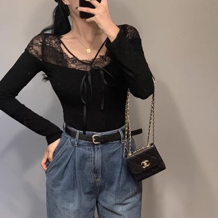 【tops】レースドッキングトップス Q7755