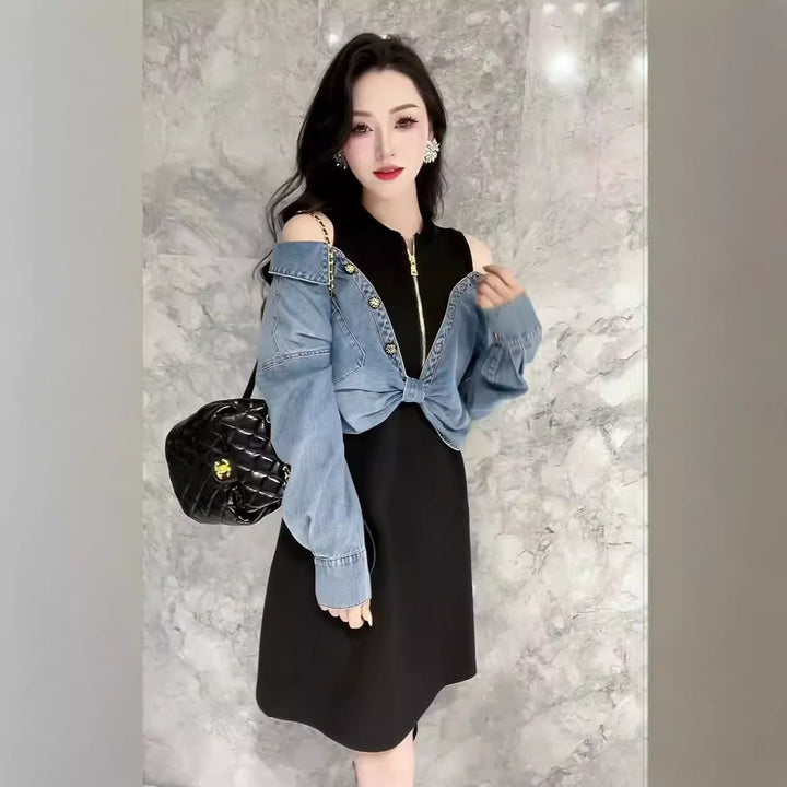 【dress】デニム切り替えワンピース　M26417