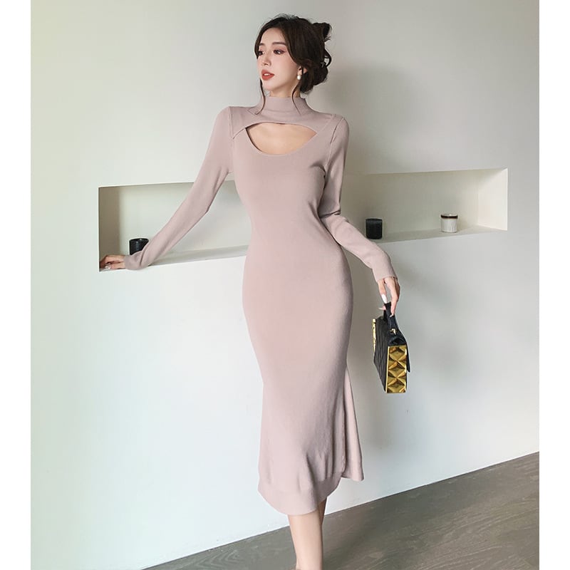 【dress】大人らしい カットワークニットワンピース　M17623