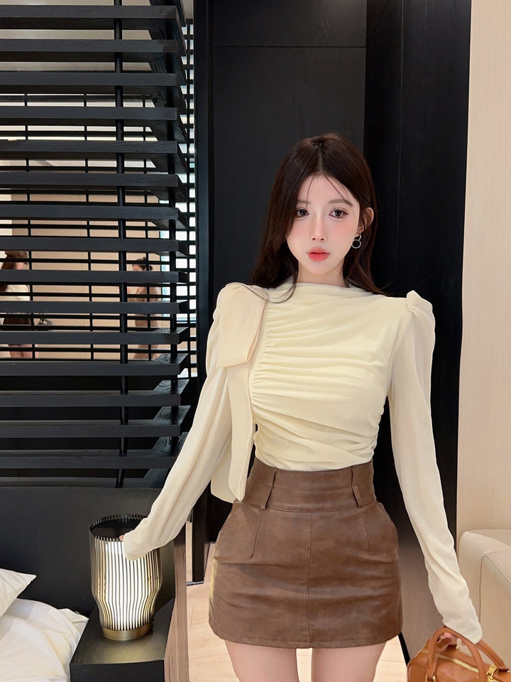 【tops】ギャザーリボン付きトップス　M28567