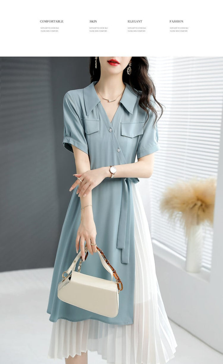 【dress】女子力アップエレガント切り替えシャツワンピース　M16971