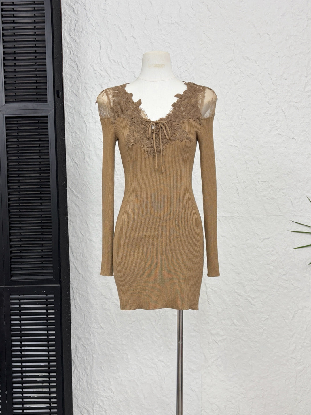 【dress】レースドッキングニットワンピース Q9233
