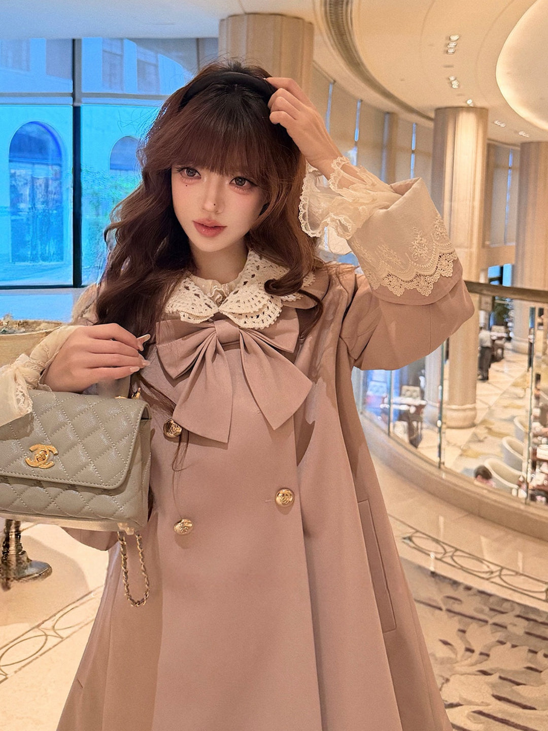 【outer】レースドッキングピーターパンカラーコート Q9276