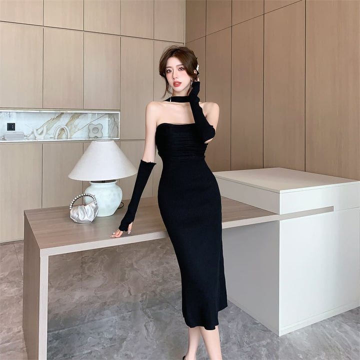 【dress】韓国系超人気スリットセクシーデートワンピース　M17230