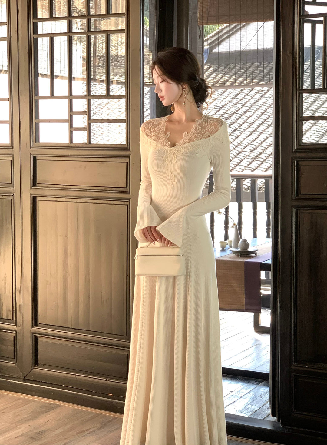 【dress】レーストリミングニットワンピース　N3392
