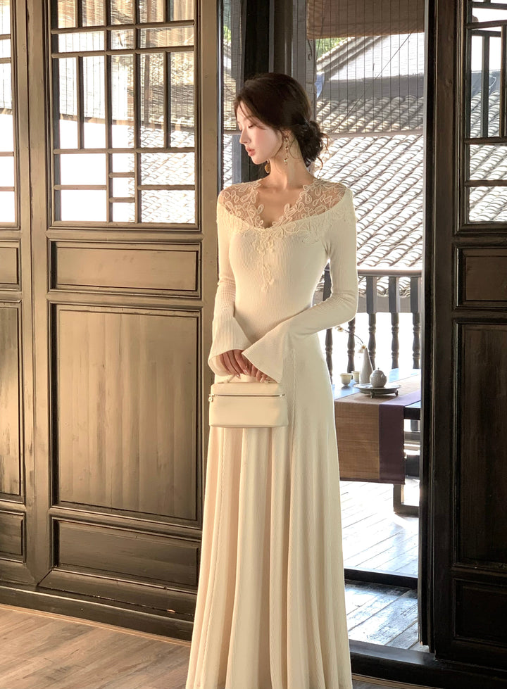 【dress】レーストリミングニットワンピース　N3392