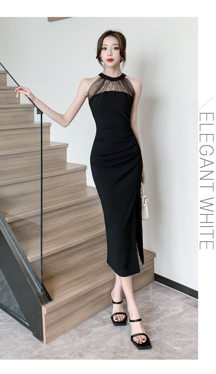 【dress】おしゃれ！ノースリーブスリットワンピース　M17226
